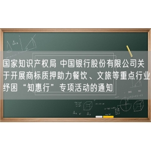 国家知识产权局 中国银行股份有限公司关于开展商标质押助力餐饮、文旅等重点行业纾困“知惠行”专项活动的通知