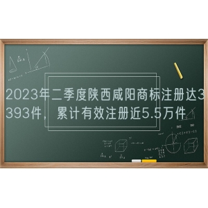 2023年二季度陕西咸阳商标注册达3393件，累计有效注册近5.5万件